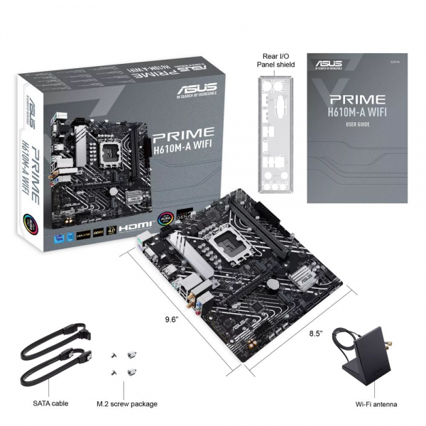 Материнская плата ASUS PRIME H610M-A WIFI LGA1700 mATX 2xDDR5 PCIEx16 PCIEx1 2xM.2 DP HDMI VGA GLAN Wi-Fi 5