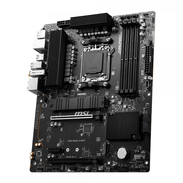 Материнская плата MSI PRO B650-S WIFI B650, AM5, 4*DDR5, 2*PCIEx16, 1*PCIEx1, 2*M.2, 2*TypeC, 3*USB3.2Gen2, 6*USB3.2Gen1, 4*USB2.0, 4*SATA3.0, 2.5G, DP, HDMI, ATX, RTL