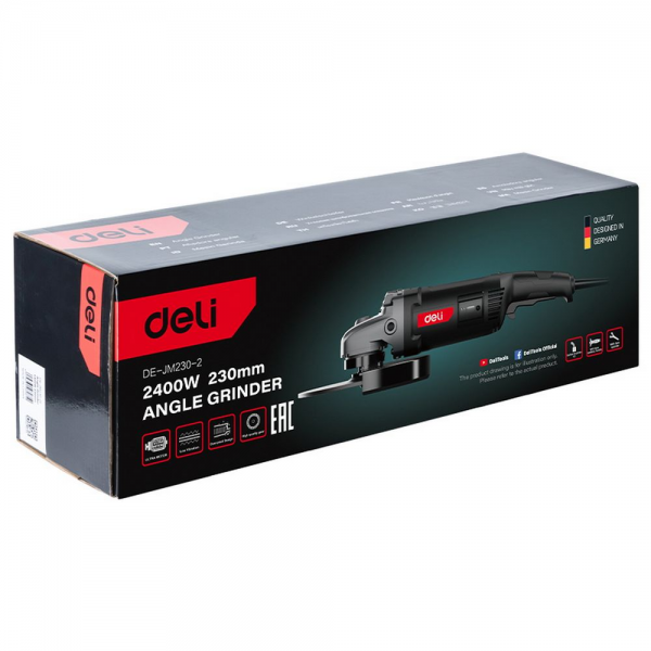 Угловая шлифмашина сетевая Deli DE-JM230-2E (2400Вт, 230мм, 6400об/мин, картон)