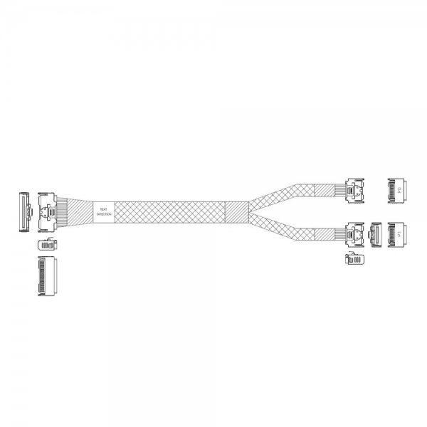 Кабель JPC P732VGB10800-1 Cable MCIO x8 74P (STRAIGHT TYPE) -TO- 2*MCIO x4 38P (STRAIGHT TYPE) , L:80cm