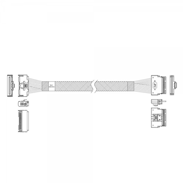 Кабель JPC P7328DN00800-1 Cable MCIO x8 74P (прямой Straight Type) -TO- Slimline SAS x8 74P (SFF8654, прямой Straight Type) , 85 Ohm, L:80cm
