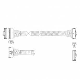 Кабель JPC P7322GB00800-2    Cable MCIO x8 74P (прямой Straight Type)  -TO-  MCIO x8 74P (угловой Right Angle) , 85 Ohm, L:80cm