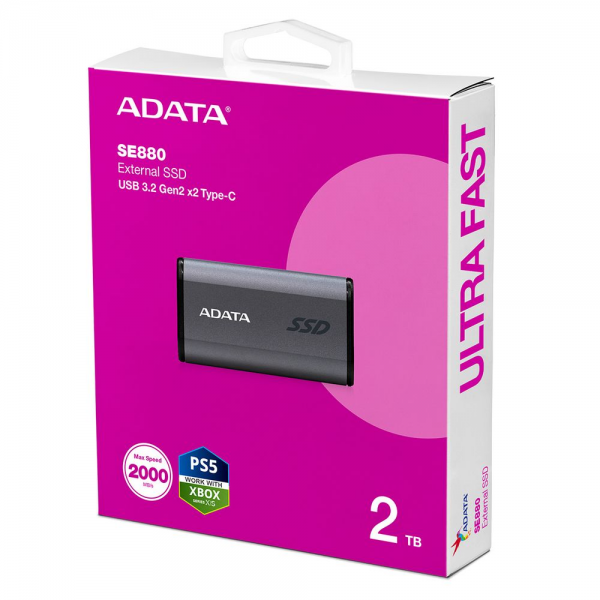 Твердотельный накопитель SSD ADATA Elite SE880 AELI-SE880-2TCGY 2TB Titanium Grey External USB 3.2 Gen2x2 Type C, 2000/2000 RTL