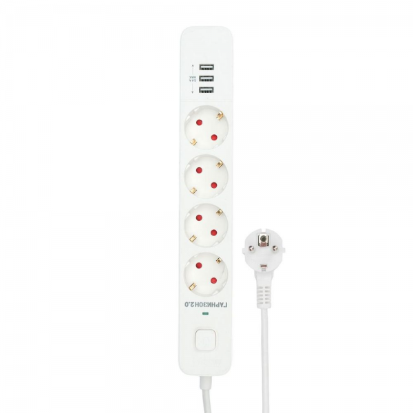 Сетевой фильтр Гарнизон EPS-4-U3-W-4 белый, 4 розетки 220В, 10А, 3 розетки USB-A 5В, кабель 4м, ур.защиты 2+, пакет