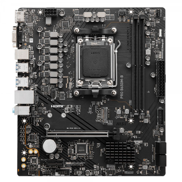 Материнская плата MSI PRO B650M-B B650, AM5, 2*DDR5, 1*PCIEx16, 1*PCIEx1, 1*M.2, 6*USB3.2Gen1, 6*USB2.0, 4*SATA3.0, 1G, VGA, HDMI, M-ATX, RTL