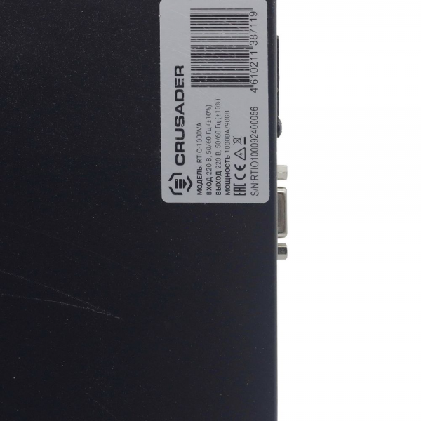 Источник бесперебойного питания ИБП Crusader Stabline RTIO-1000VA (1000Ва, 900Вт, 8xIEC320, LCD, USB type-B , 2xRJ45, чистая синусоида)