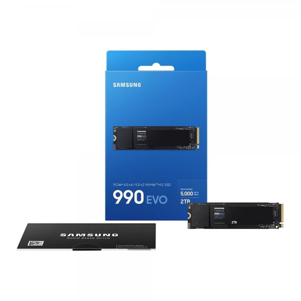 Твердотельный накопитель SSD Samsung M.2 2280 2TB 990 EVO NVMe 2.0, PCIe 4.0 x4, V-NAND TLC, R/W 5000/4200MB/s, IOPs 700 000/800 000, TBW 1200, DWPD 0.33