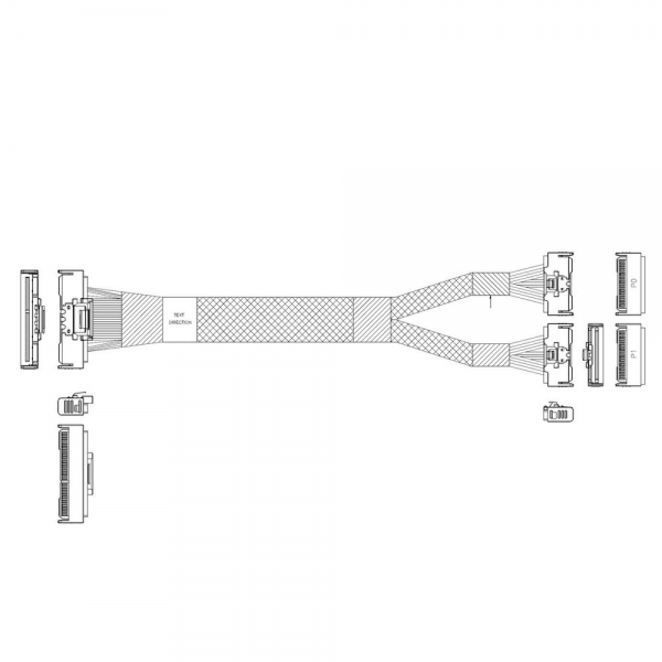 Кабель L285MM007-SD-R Cable MCIO x16 124P (STRAIGHT TYPE) -TO- 2*MCIO x8 74P (STRAIGHT TYPE) , 85 Ohm, L:80cm