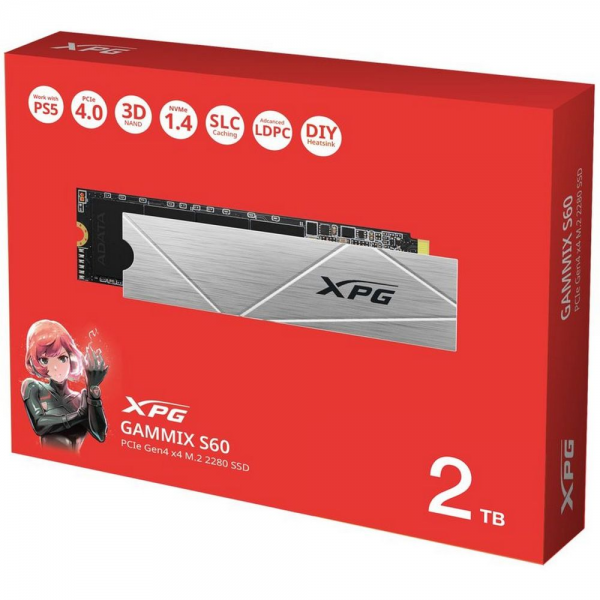 Твердотельный накопитель SSD ADATA M.2 2280 2TB XPG GAMMIX S60 PCIe Gen4x4 with NVMe, 5000/4200, MTBF 1.5M, 3D ТLC NAND, 450TBW