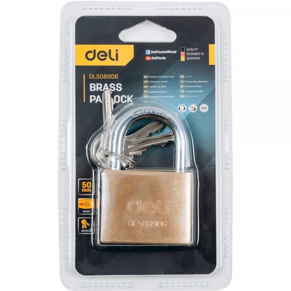 Замок навесной Deli DL508906 Bad Pack латунный, 50мм