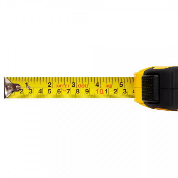 Рулетка Deli DL3799 10м*25мм, Автостоп, ударопрочный корпус, метрическая