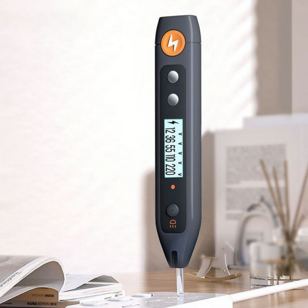 Индикаторная отвертка-тестер напряжения цифровая "Home Series Gray" Deli HT7005 (12-250 В, фонарик, батарейки в комплекте)