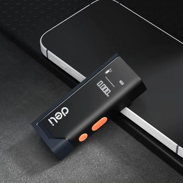 Лазерный дальномер "Home Series Black" Deli DL331140 диапазон измерений 0,05~40м, точность измерения ±3мм, 370 мАч, OLED дисплей, Type-C, вес 48 грамм, эксклюзивный дизайн