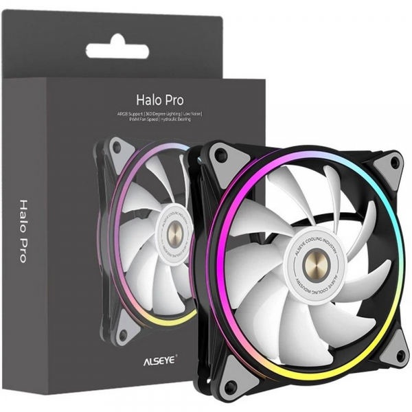 Вентилятор в корпус ALSEYE HALO PRO B-P (rubber screw) FAN 120mm, hydraulic, 800~1800rpm, max 51.87CFM, max 26dBA, ARGB. PWM, Black, RTL