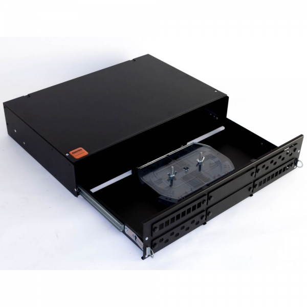 Бокс оптический Hyperline FO-19V-2U-6xSLT-W130H30-48UN-BK Бокс оптический универсальный 19" выдвижной, с полкой, от 8 до 48 портов (SC, duplex LC, ST, FC), со сплайс пластиной, без пигтейлов и проходных адаптеров, 2U, черный