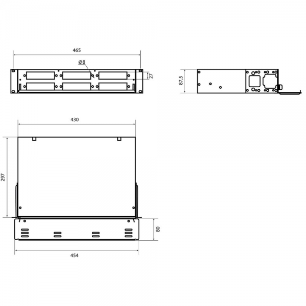 Бокс оптический Hyperline FO-19V-2U-6xSLT-W130H30-48UN-BK Бокс оптический универсальный 19" выдвижной, с полкой, от 8 до 48 портов (SC, duplex LC, ST, FC), со сплайс пластиной, без пигтейлов и проходных адаптеров, 2U, черный