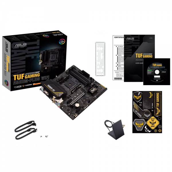 Материнская плата ASUS TUF GAMING A520M-PLUS WIFI AM4 mATX 4хDDR4 1xPCIEx16 2xPCIEx1 M.2 DP HDMI VGA GLAN Wi-Fi 5