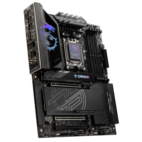Материнская плата MSI MPG X870E CARBON WIFI X870E, AM5, 4*DDR5, 3*PCIEx16, 4*M.2, 2*TypeC, 9*USB3.2Gen2, 4*USB3.2Gen1, 4*USB2.0, 4*SATA3.0, 5G, 2.5G, 2*Type-C(DP), HDMI, ATX, RTL