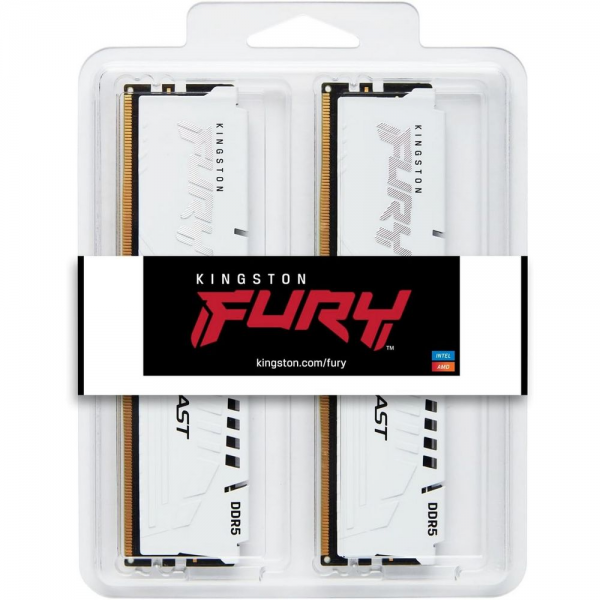 Модуль памяти Kingston 32GB (2x16GB) DDR5 6000MT/s CL36 FURY Beast White EXPO Non-ECC Unbuffered DIMM (Kit of 2) 1RX8 36-44-44 1.35V 288-pin 16Gbit