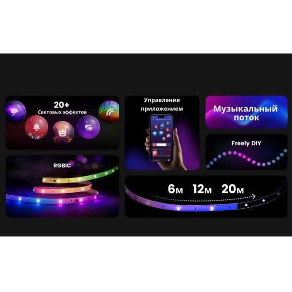 Умная светодиодная лента Yeelight , 12 метров / RGBIC+ BLE / YLYDD-0039