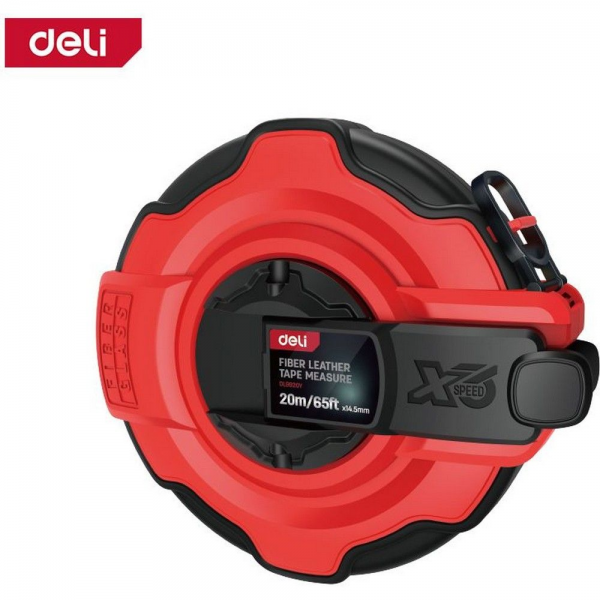 Мерная лента Deli DL9920Y 20м x 14,5мм, ударопрочный корпус с резиновыми вставками, полотно из стекловолокна и ПВХ, увеличенная скорость сматывания ленты