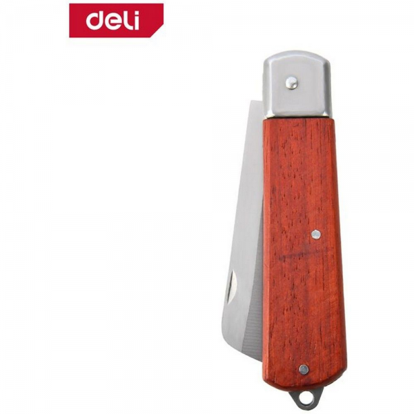 Нож электрика прямой складной Deli DL0070 длина 200мм, нержавеющая сталь, деревянная рукоять