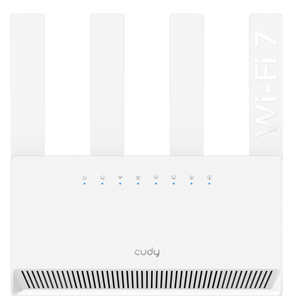 Маршрутизатор CUDY BE3600 Gigabit Wi-Fi 7 Router Dual Band Mesh Router, Chipset Broadcom, 802.11be/ax/ac/a/b/g/n, 2882Mbps at 5GHz + 688Mbps at 2.4GHz, 4 x 10/100/1000Mbps Ports, 4 x 5dBi fixed antennas, WiFi router/AP/ Repeater/WISP Mode, PPTP/L2TP/OpenV