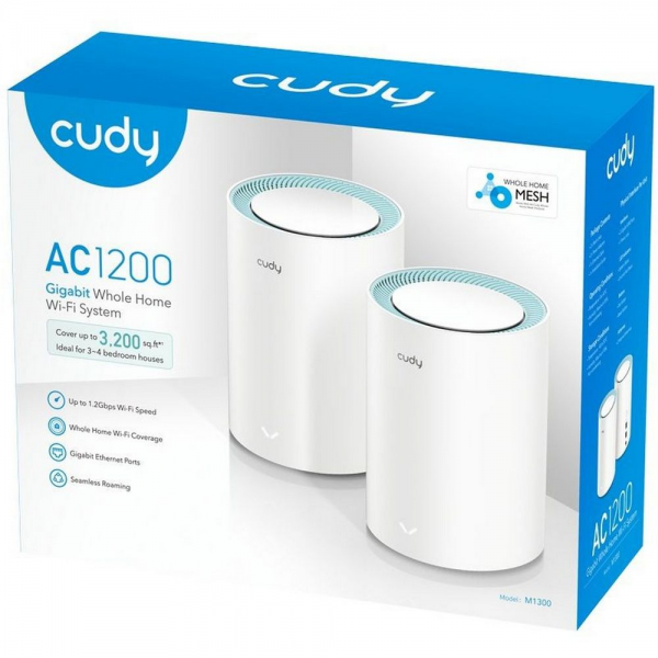Маршрутизатор CUDY AC1200 Wi-Fi Gigabit Mesh Solution 2-Pack, Chipset MT7621+MT7613B+MT7603, Dual-Band, 867Mbps at 5GHz + 300Mbps at 2.4GHz, 802.11ac/a/b/g/n, 2 Gigabit Ethernet Ports, internal antennas,MU-MIMO, DDNS,Zerotier/Wireguard/OpenVPN/IPSec/L2T