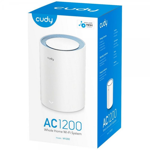 Маршрутизатор CUDY AC1200 Wi-Fi Mesh Solution 1-Pack, Chipset MediaTek, Dual-Band, 867Mbps at 5GHz + 300Mbps at 2.4GHz, 802.11ac/a/b/g/n, 2 Fast Ethernet Ports, 2 internal antennas, MU-MIMO, DDNS, Zerotier/Wireguard/OpenVPN/IPSec/L2TP/PPTP VPN, DNS over