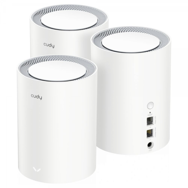 Маршрутизатор CUDY AX1800 Wi-Fi 6 Mesh Solution 3-Pack, Chipset MediaTek, Dual-Band, 802.11ax/ac/a/b/g/n, 1201Mbps at 5GHz + 574Mbps at 2.4GHz, 2 Gigabit Ethernet Ports, 4 internal antennas, MU-MIMO, DDNS, Zerotier/Wireguard/OpenVPN/IPSec/L2TP/PPTP VPN,