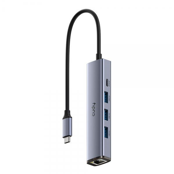 Концентратор CUDY UH605 5-IN-1 USB Hub with GbE 5-IN-1 USB Hub, Aluminium housing,1 USB-C 3.0 5Gbps male connecter with 25cm cable, 1 Gigabit Ethernet port, 3 USB-A 3.0 5Gbps Port, 1 USB-C power input Ports(5V/2A max), compatible with MacBook, Mac Pro,
