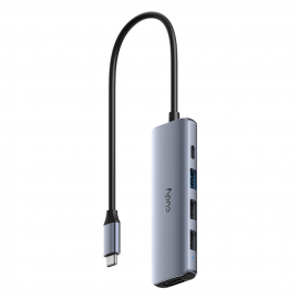 Концентратор CUDY  UH405  5-IN-1 USB-C Hub with 4K HDMI 5-IN-1 USB Hub, Aluminium housing,1 USB-C 3.0 5Gbps male connecter with 25cm cable, 1x 4K@30Hz HDMI Port, 1x 100W USB-C port for PD Charging, 1 USB-A 3.0 5Gbps Port, 2 USB-A 2.0 Data Ports,  compatib