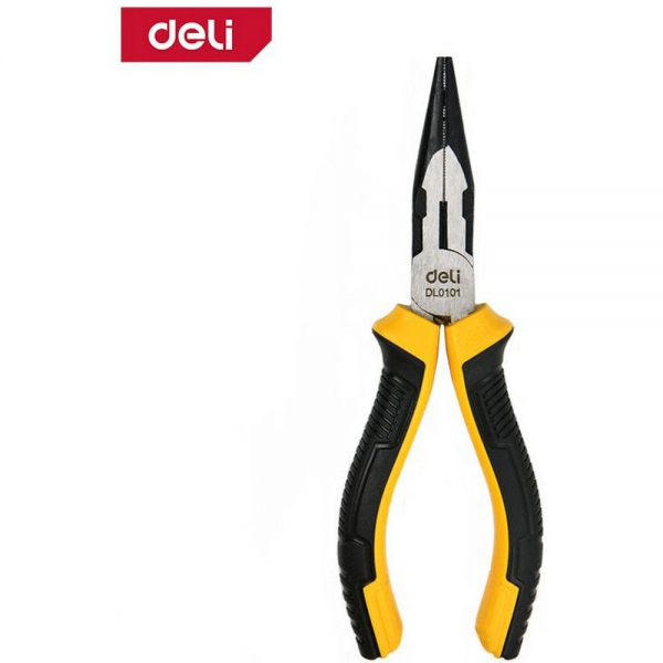 Удлиненные плоскогубцы Deli DL0101 160мм, двухкомпонентная прорезиненная рукоять