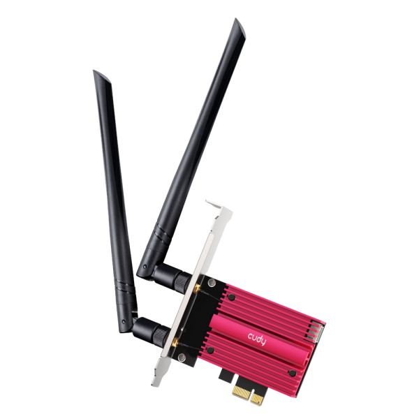 Адаптер беспроводной связи (Wi-Fi) CUDY BE9300 PCI Express Adapter Bluetooth 5.4 PCI Express Adapter with Heatsink, Intel BE200 module, Tri-band 2T2R, Magnetized antenna base, 2 high gain detachable antennas