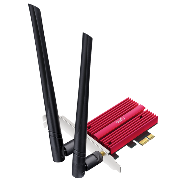 Адаптер беспроводной связи (Wi-Fi) CUDY BE9300 PCI Express Adapter Bluetooth 5.4 PCI Express Adapter with Heatsink, Intel BE200 module, Tri-band 2T2R, Magnetized antenna base, 2 high gain detachable antennas