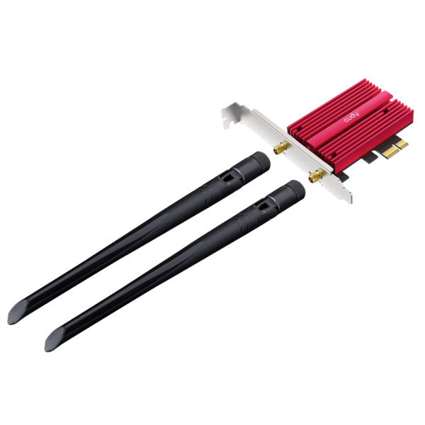 Адаптер беспроводной связи (Wi-Fi) CUDY BE9300 PCI Express Adapter Bluetooth 5.4 PCI Express Adapter with Heatsink, Intel BE200 module, Tri-band 2T2R, Magnetized antenna base, 2 high gain detachable antennas