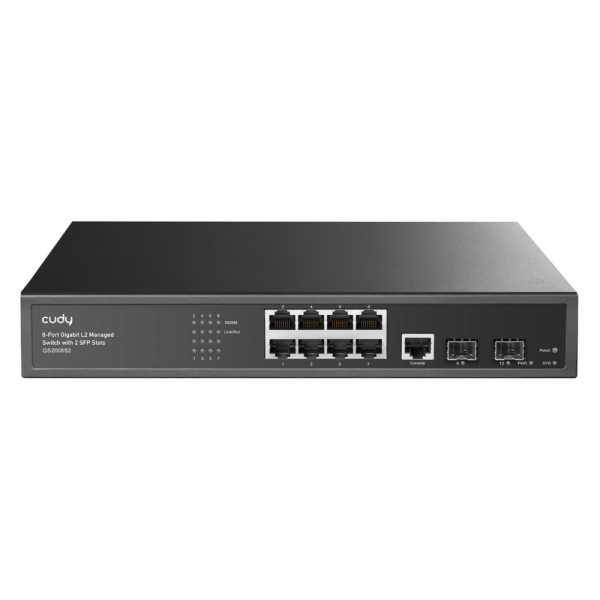 Коммутатор CUDY 8-Port Layer 2 Managed Gigabit Switch with 2 Gigabit SFP Slots 8-Port Layer 2 Managed 10/100/1000M Switch, 8 Gigabit Ethernet ports + 2 Gigabit SFP ports + 1 management port, backplane bandwidth 20Gbps, support dial-up VLAN, 250 meters ex