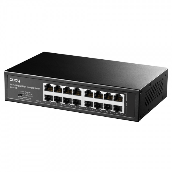 Коммутатор CUDY 16-Port Gigabit Light Managed Switch 16-Port Gigabit Light Managed Switch, 16 Gigabit RJ45 Ports, Rack-mountable Steel Case(Rack-Mount kits included), Power Saving, Plug & Play, Managed/VLAN/Extend working mode DIP switch, Local managemen