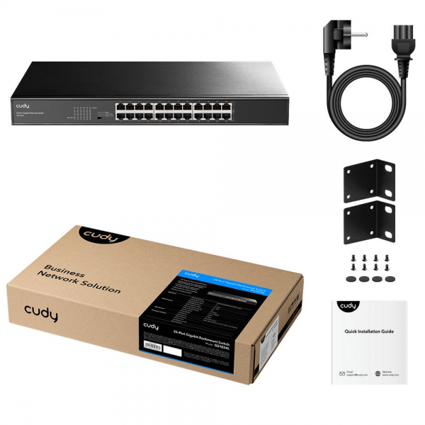 Коммутатор CUDY 24-Port Gigabit Metal Switch 19 inch 24-Port Gigabit Switch, 24 Gigabit RJ45 Ports, IGMP Snooping, Loop Detection/Prevention, 802.1p/DSCP QoS, Switch/VLAN/Extend working mode DIP switch, 19 inch Rack-mount Steel Case, Power Saving, Plug &