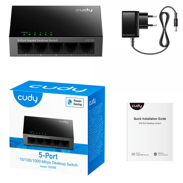 Коммутатор CUDY 5-Port Gigabit Metal Switch 8-Port Gigabit Ethernet Switch, 8 10/100/1000M RJ45 Ports, IGMP Snooping, Loop Detection/Prevention, 802.1p/DSCP QoS, Desktop Metal Case, Power Saving, Plug & Play, Wall-Mount