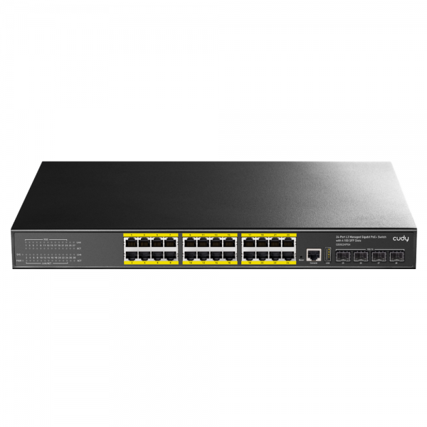 Коммутатор CUDY 24-Port Layer 3 Managed Gigabit PoE+ Switch with 4 10G SFP Slots 400W Layer 3 Managed 24 Ports 10/100/1000M PoE Switch, 24 Gigabit Ethernet ports + 4 10 Gigabit uplink SFP+ optical ports + 1 USB serial port + 1 console port, 1-24 ports c
