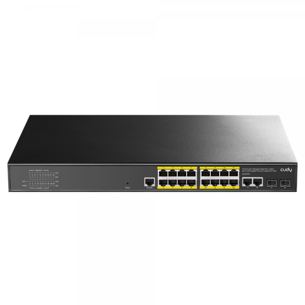 Коммутатор CUDY 16-Port Layer 2 Managed Gigabit PoE+ Switch with 2 Uplink Gigabit Ports and 2 Gigabit SFP Slots 200 Layer 2 Managed 18 Ports 10/100/1000M PoE Switch,1-16 Port support POE(802.3at/af) ,with 2 Uplink Gigabit ports + 2 Gigabit SFP ports + 1