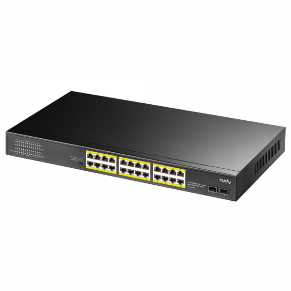 Коммутатор CUDY 24-Port Gigabit PoE+ Switch with 2 SFP ports 300W 24-10/100/1000 BASE-T Gigabit ports, 19-inch, 2-1000 BASE-X SFP Slot, 24-port IEEE 802.3at PoE+ Injector, Supports PoE power up to 30W for each PoE port, CCTV Mode (Transmit distance up to