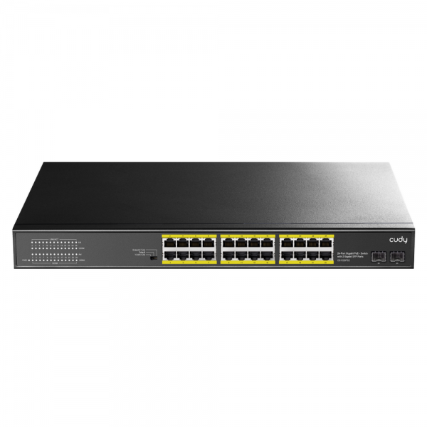Коммутатор CUDY 24-Port Gigabit PoE+ Switch with 2 SFP ports 300W 24-10/100/1000 BASE-T Gigabit ports, 19-inch, 2-1000 BASE-X SFP Slot, 24-port IEEE 802.3at PoE+ Injector, Supports PoE power up to 30W for each PoE port, CCTV Mode (Transmit distance up to
