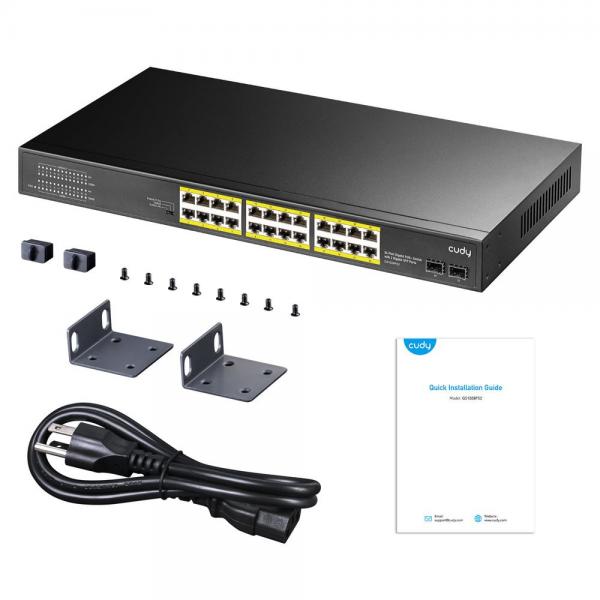 Коммутатор CUDY 24-Port Gigabit PoE+ Switch with 2 SFP ports 300W 24-10/100/1000 BASE-T Gigabit ports, 19-inch, 2-1000 BASE-X SFP Slot, 24-port IEEE 802.3at PoE+ Injector, Supports PoE power up to 30W for each PoE port, CCTV Mode (Transmit distance up to