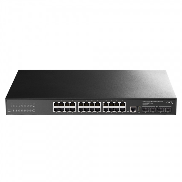Коммутатор CUDY GS5024S4 24-Port Layer 3 Managed Gigabit Switch with 4 10G SFP Slots 24-Port Layer 3 Managed Gigabit Switch,24 Gigabit Ethernet ports + 4 10 Gigabit uplink SFP optical ports + 1 USB serial port + 1 Console port, backplane bandwidth 128Gb