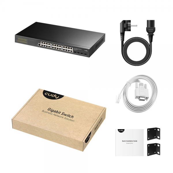 Коммутатор CUDY GS2024S2 24-Port Layer 2 Managed Gigabit Switch with 4 Gigabit SFP Slots 24-Port Layer 2 Managed 10/100/1000M Switch, 24 Gigabit Ethernet ports + 4 Gigabit SFP ports + 1 management port, backplane bandwidth 56Gbps, Layer 2 network manage