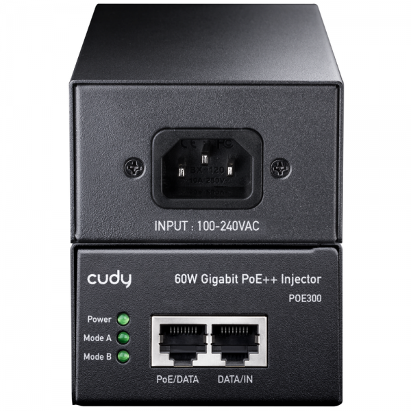 PoE-адаптер CUDY 60W Gigabit PoE+/PoE Injector, 802.3at (60W)/802.3af Standard, Data and Power Carried over The Same Cable Up to 100 Meters, Wall Mount, Metal Case