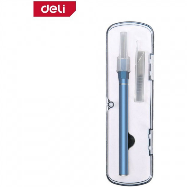 Нож-скальпель макетный Deli DL359201B цвет синий, 146 x 9 мм, 10 лезвий в комплекте, алюминиевый корпус, пластиковый кейс