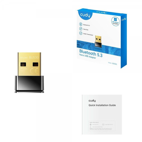 Адаптер беспроводной связи CUDY BU530 Bluetooth 5.3 Nano USB Adapter, Nano Size, USB 2.0, Windows 11/10/8.1/7